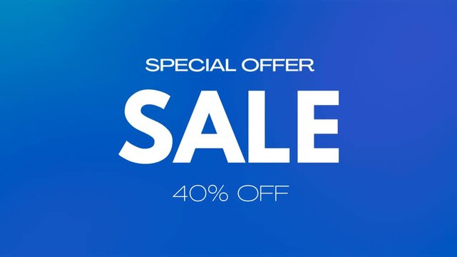 Animated retail promo banner featuring "Special Offer Sale 40% Off" text with clean typography on a smooth, modern blue gradient background.