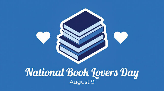 National book lovers day illustration with stacked books and hearts