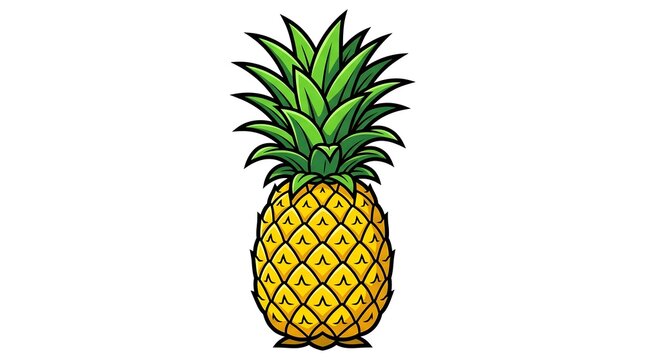 Fresh tropical pineapple vector illustration isolated on white background. Perfect for summer designs, healthy food concepts, and exotic fruit graphics