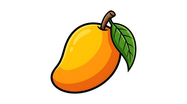 Ripe yellow mango with a green leaf vector illustration. Isolated on white background. Great for tropical concepts, juices, and healthy vegan food designs