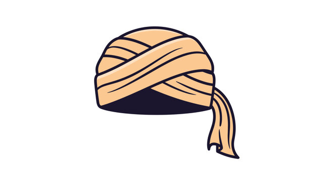Traditional peach colored turban headwear accessory isolated on clean white background cartoon illustration.