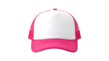 Pink and white trucker hat isolated on transparent background © LENSORIA