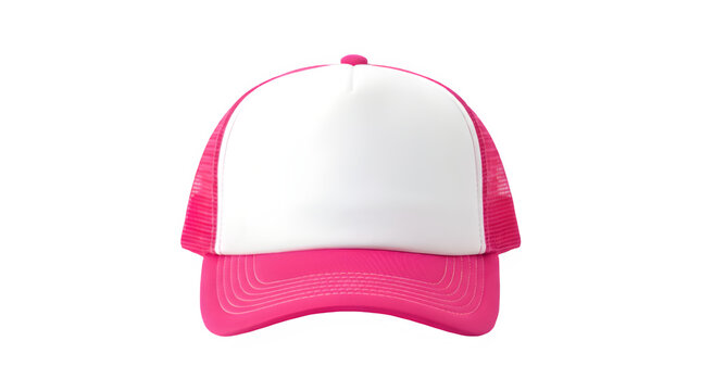 Pink and white trucker hat isolated on transparent background