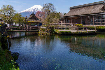 Fototapeta premium Oshino Hakkai traditional scenic thatched roof village near Mt Fuji Japan