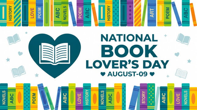 National book lover's day illustration with colorful book spines and heart
