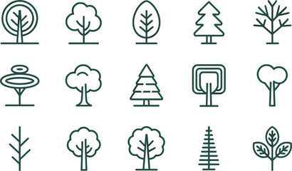 Christmas tree silhouettes collection set isolated on white background for winter holiday decorations festive greeting cards and celebration graphic design vector illustrations © Jannatun