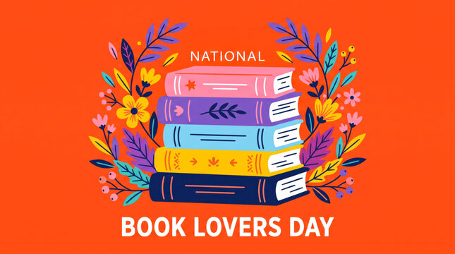 Colorful books stack illustration for national book lovers day