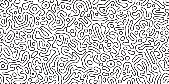 Seamless Turing line pattern vector on white background. Black winding contours and irregular organic paths form an abstract coral maze texture