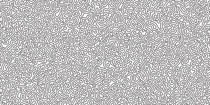 Seamless Turing line pattern vector on white background. Black winding contours and irregular organic paths form an abstract coral maze texture