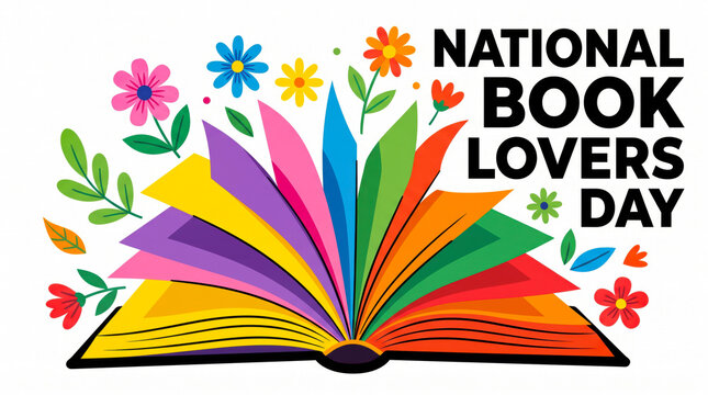 Colorful open book celebrating national book lovers day with flowers