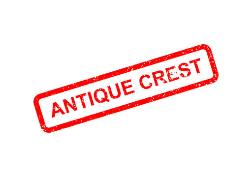 Antique crest stamp with bold red border and white text illustration