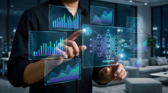 Person using facial recognition technology on digital screen in modern office