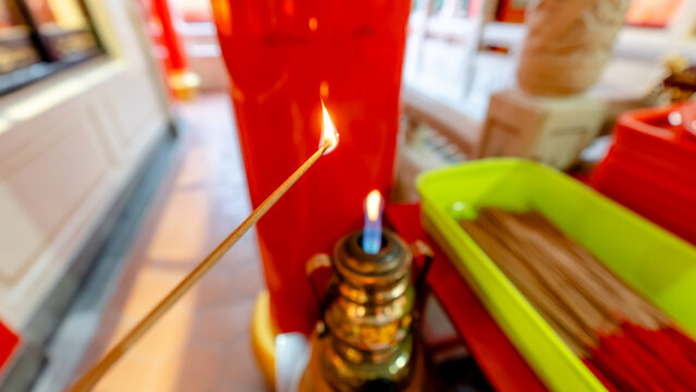 Incense lighting at Sunfong Temple in Taiwan