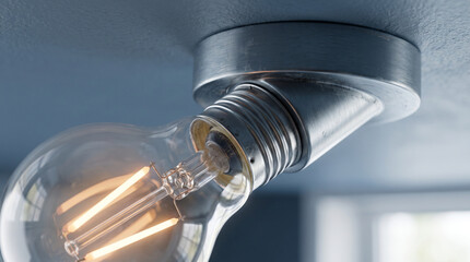 Obraz premium Close up of glowing light bulb in fixture