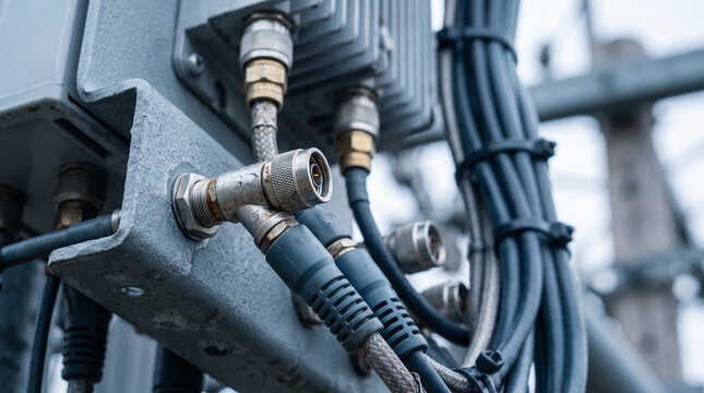 Close-Up of Antenna Panel Connectors and Cables