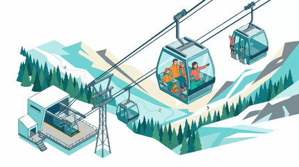 Cable Car Ride in Snowy Mountains. © azka
