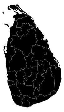 A contour map of Sri Lanka with district borders. Sri Lankan administrative silhouette