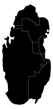 A contour map of Qatar with municipality borders. Qatari administrative silhouette