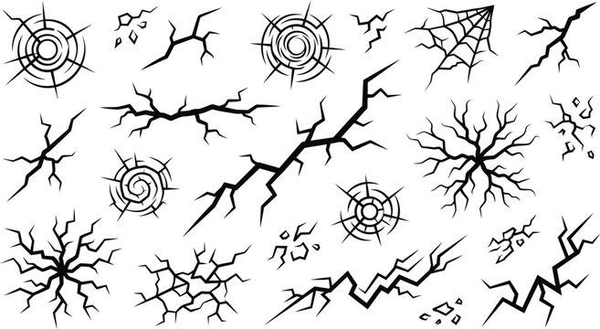 Variety of black crack patterns collection for design elements and textures
