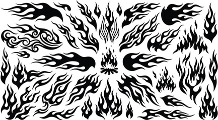 Fototapeta premium Black flame graphics collection tribal fire designs for automotive tattoo and custom art projects