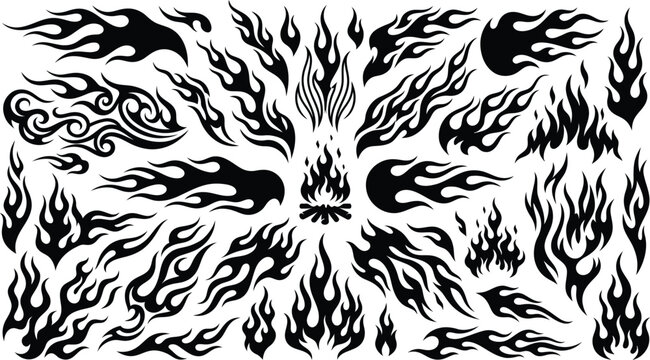 Black flame graphics collection tribal fire designs for automotive tattoo and custom art projects