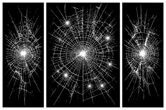 Cracked glass panels. Glass crushing, vector illustration, JPEG version.