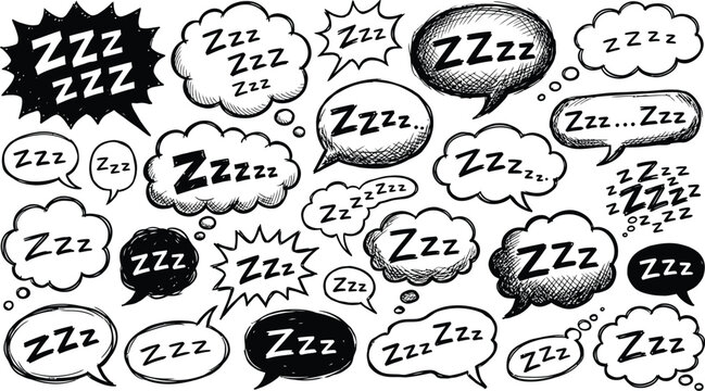 Sleep soundly hand drawn zzz doodle collection for relaxation and dreamy concepts