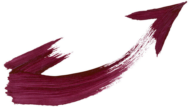 Dark red brush stroke arrow shape, isolated on transparent background