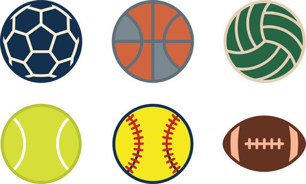 Sports balls vector set collection containing isolated minimalist icons of soccer basketball volleyball tennis baseball and american football equipment on white backgroundSports balls vector set colle