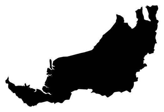 A contour map of Sarawak. Malaysian state silhouette