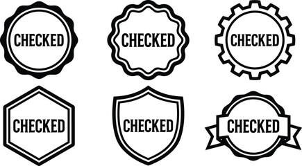 Fototapeta premium Black and white checked badge icons with various shapes and borders vector art