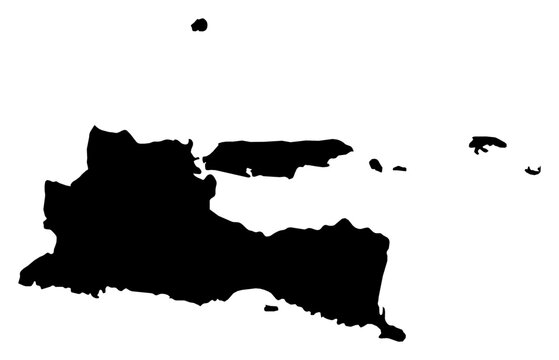 A contour map of East Java. Indonesian province silhouette