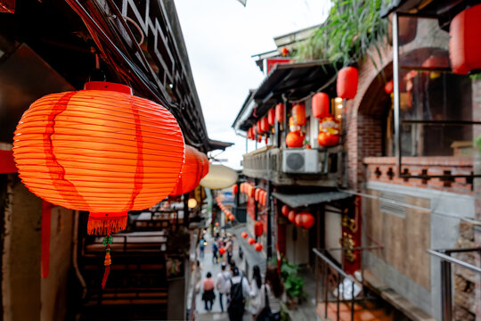 Red lanterns adorn historic Shuqi Road in Jiufen