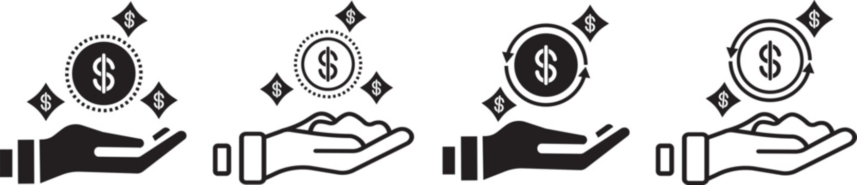 hand icon money savings holding on hand with dollar coin signs isolated illustration. 
