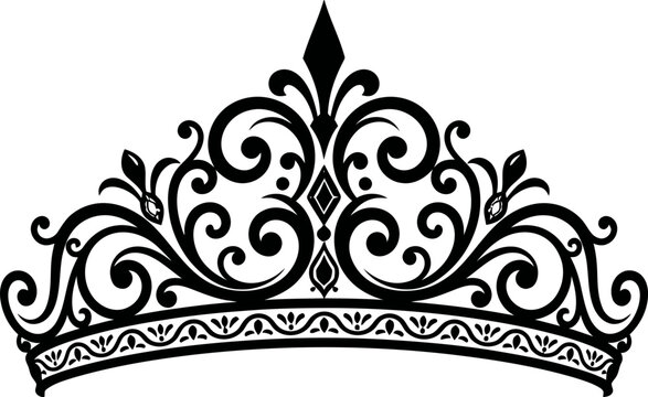 A decorative crown design featuring elegant swirls and intricate patte