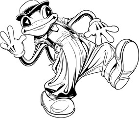Funny cartoon frog vintage character in a dynamic playful comic pose © swillklitch