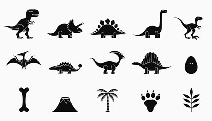 Dinosaur icon collection with prehistoric nature elements © Sadhin07