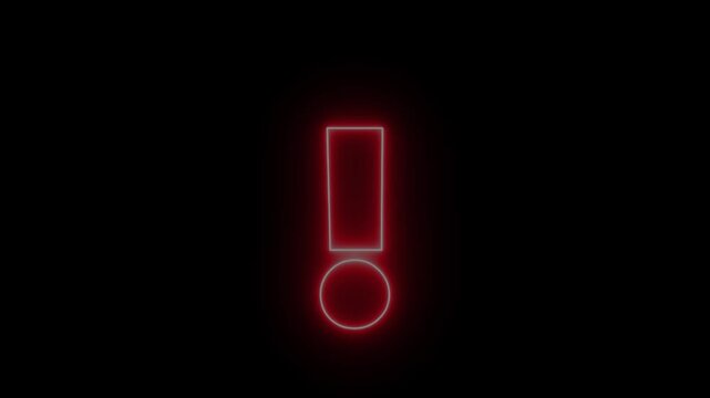 Glowing neon red color warning attention sign icon animation danger risk alert error stop signal emergency hazard problem issue sign symbol on black background	