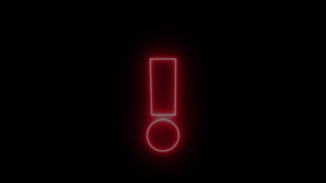 Glowing neon red and green color warning attention sign icon animation danger risk alert error stop signal emergency hazard problem issue sign symbol on black background	