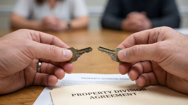 Property Division Agreement for Divorce Asset Settlement, Legal Mediation, Shared Property Distribution and Financial Separation Concept
