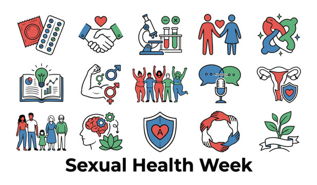 Collection of 15 Sexual Health Week Icons in Modern Line Style Vector Illustration