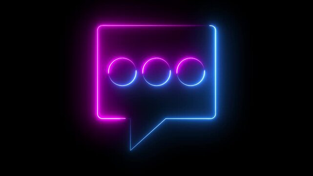 glowing, neon pink and blue color bubble message box icon animation sign symbol on black background	