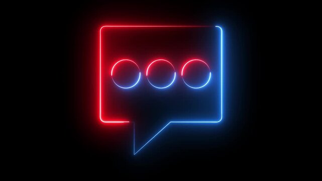 glowing, neon red and blue color bubble message box icon animation sign symbol on black background	