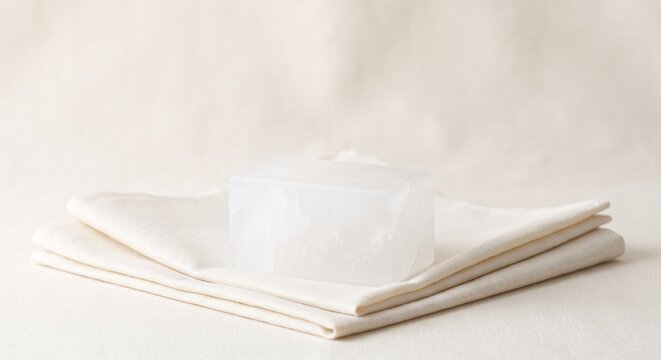 Natural potassium alum crystal block on linen background lifestyle mockup