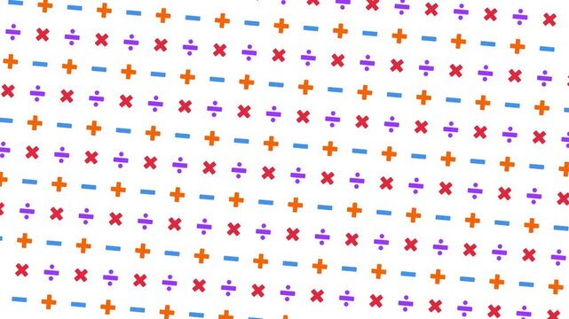 算数をイメージして四則演算の記号を並べた背景素材／A background featuring the four basic arithmetic symbols, inspired by elementary math