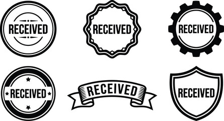Obraz premium Black and white received lettering badge seal vector art set