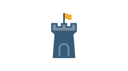 Blue medieval castle tower with flag. © Lingga