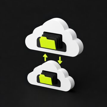 Cloud storage sync concept with file transfer between two 3D cloud servers