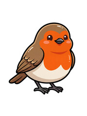 Fototapeta premium Cute Robin Illustration: A charming cartoon illustration of a robin with its characteristic red breast and round body, sitting and looking forward.