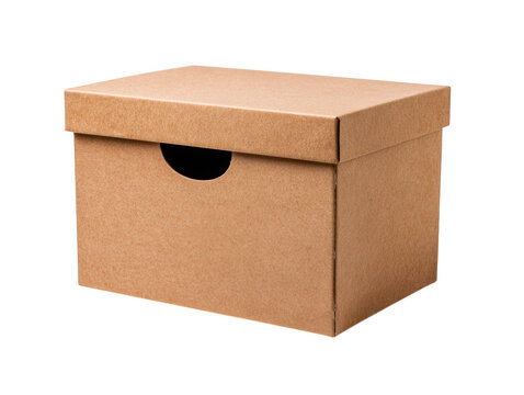 Cardboard storage box with lid isolated on transparent background